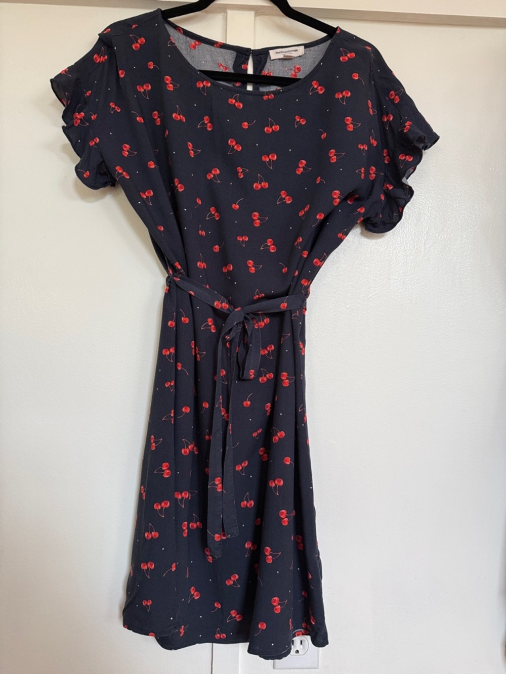 Navy Mini Dress with Red Cherry Print